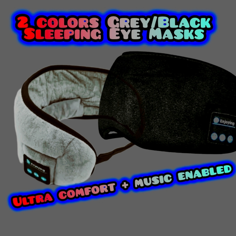 Bluetooth Sleeping Eye Mask (Grey/Blk) Sleep Travel Music Eye Cover Wireless
